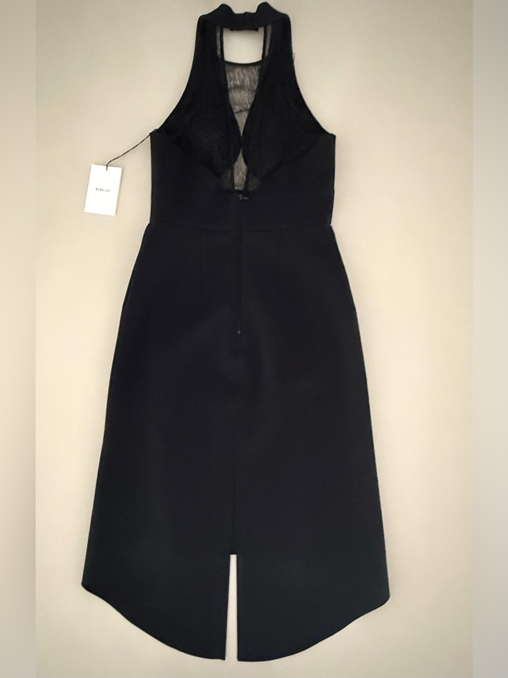 Dion Lee Black High-Low Halter Dress with Mesh Yoke